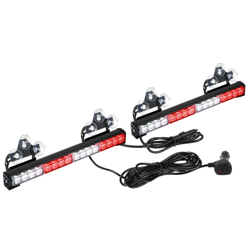 ASPL 2x16.8 inch Emergency Flashing LED Traffic Advisor Strobe Light Bar 32LED 26 Flash Patterns Interior Safety Warning Lights (Red/White) - Image 1